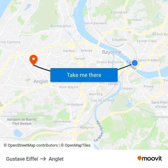 Gustave Eiffel to Anglet map