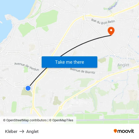 Kléber to Anglet map
