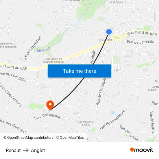 Renaut to Anglet map