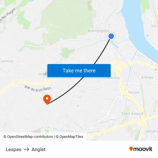 Lespes to Anglet map