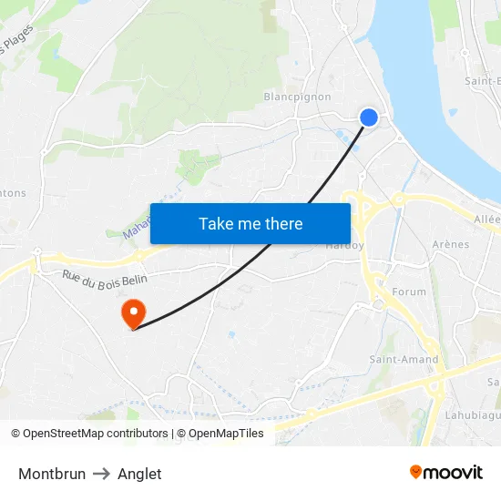 Montbrun to Anglet map