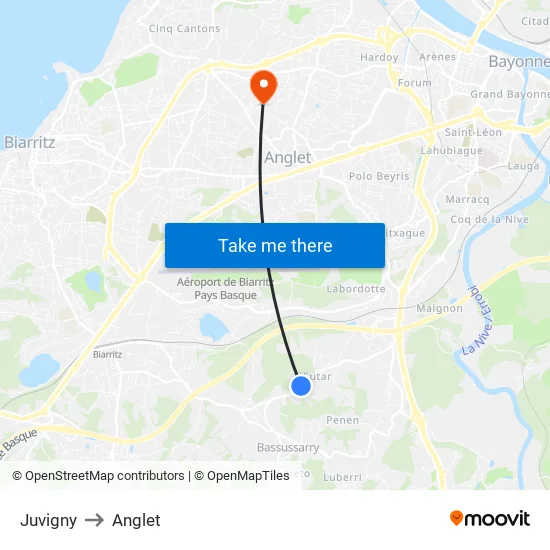 Juvigny to Anglet map