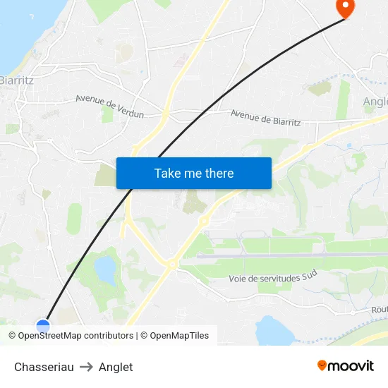 Chasseriau to Anglet map