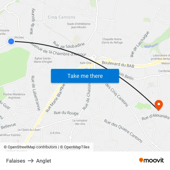 Falaises to Anglet map