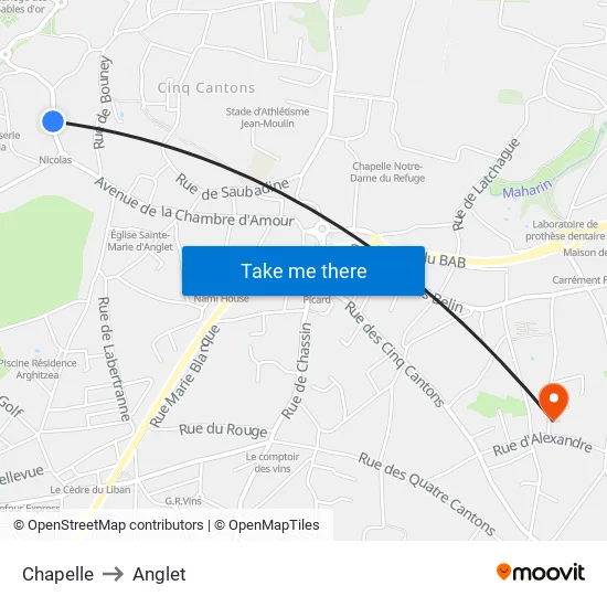 Chapelle to Anglet map