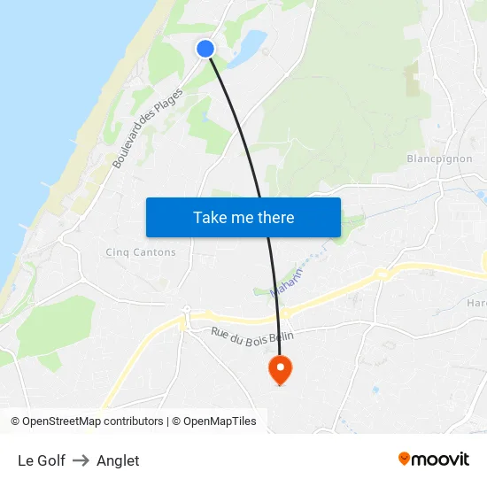 Le Golf to Anglet map