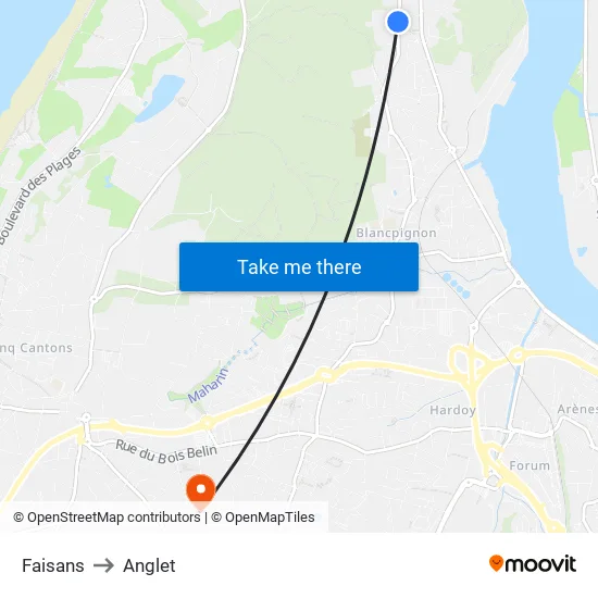 Faisans to Anglet map