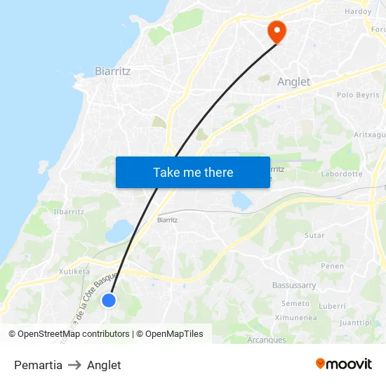 Pemartia to Anglet map