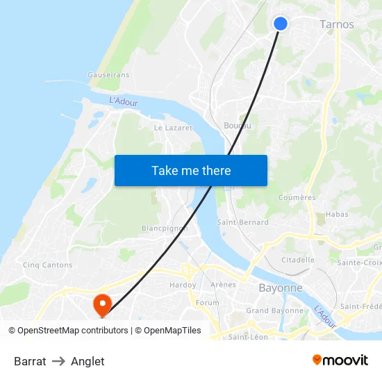 Barrat to Anglet map