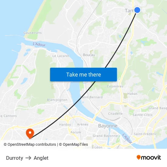 Durroty to Anglet map