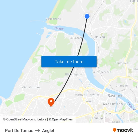 Port De Tarnos to Anglet map