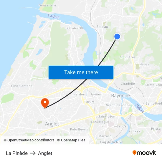La Pinède to Anglet map