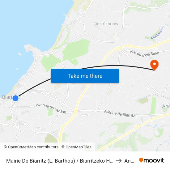 Mairie De Biarritz (L. Barthou) / Biarritzeko Herriko Etxea to Anglet map