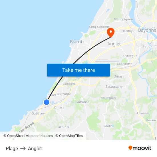 Plage to Anglet map