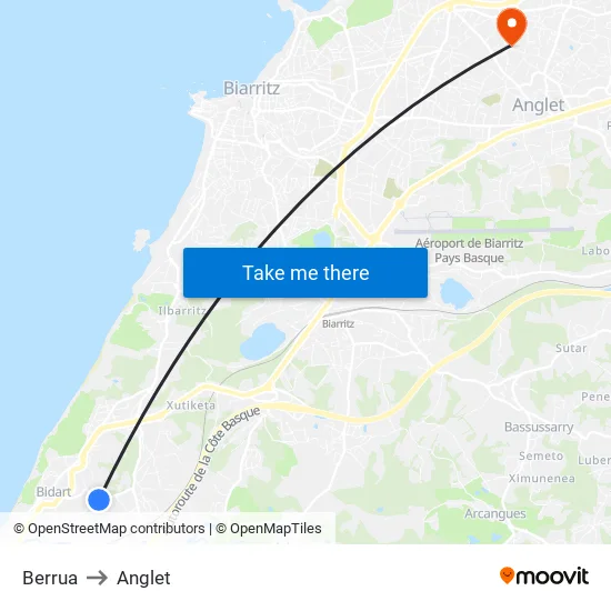 Berrua to Anglet map