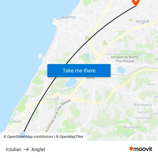 Itzulian to Anglet map
