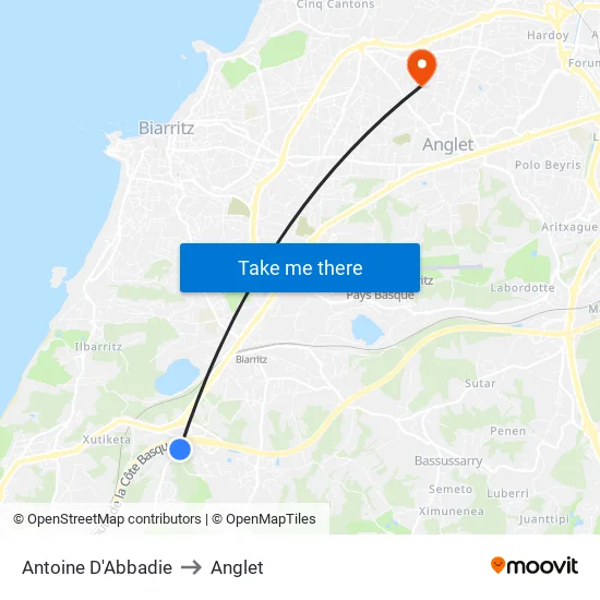 Antoine D'Abbadie to Anglet map