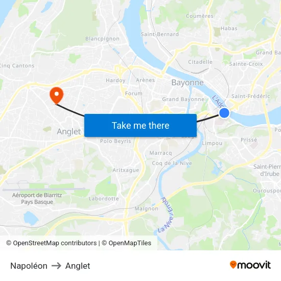 Napoléon to Anglet map