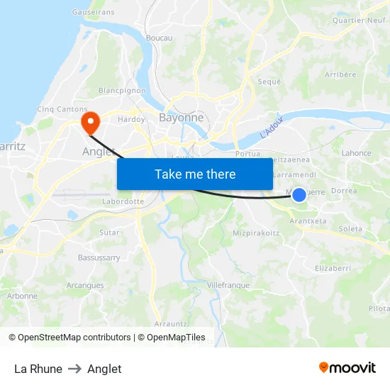 La Rhune to Anglet map