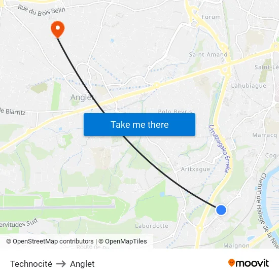 Technocité to Anglet map