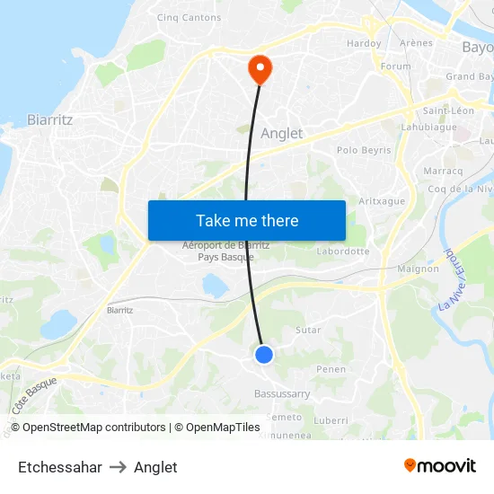 Etchessahar to Anglet map