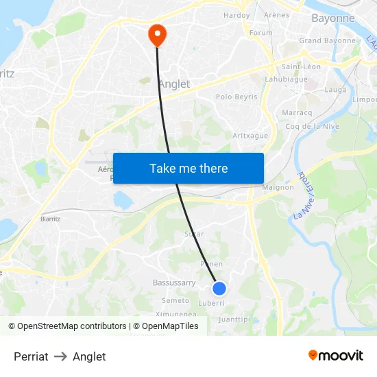 Perriat to Anglet map