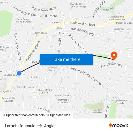 Larochefoucauld to Anglet map