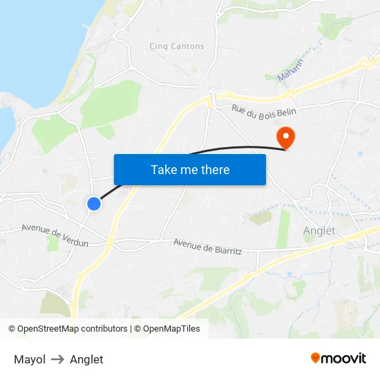 Mayol to Anglet map