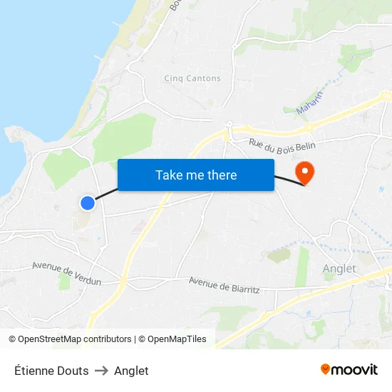 Étienne Douts to Anglet map