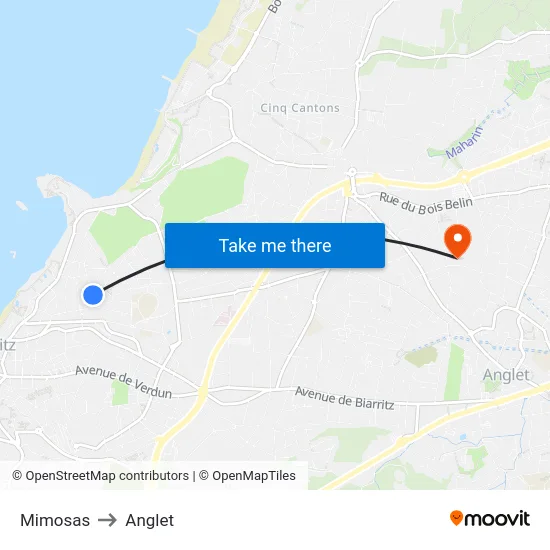 Mimosas to Anglet map