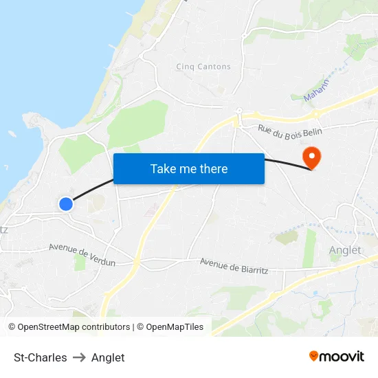 St-Charles to Anglet map