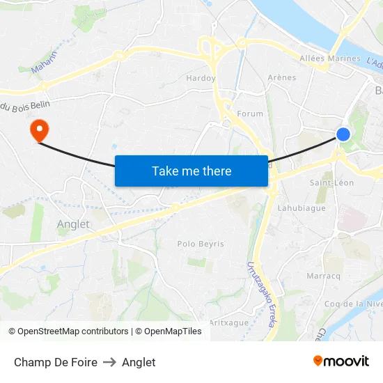 Champ De Foire to Anglet map