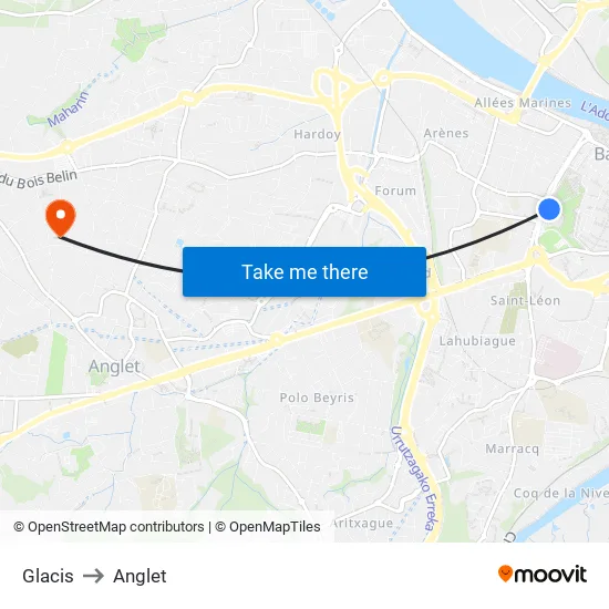 Glacis to Anglet map