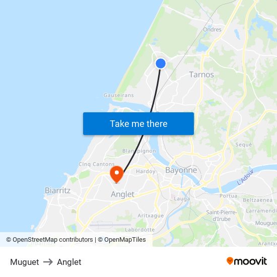 Muguet to Anglet map