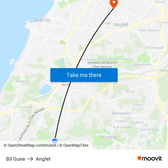 Bil Gune to Anglet map