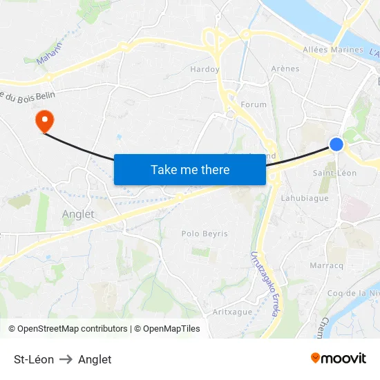 St-Léon to Anglet map