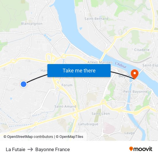 La Futaie to Bayonne France map