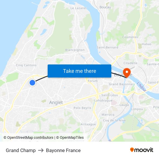 Grand Champ to Bayonne France map