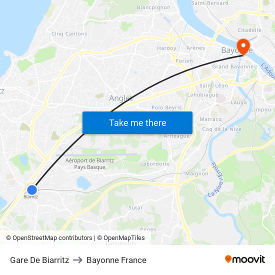 Gare De Biarritz to Bayonne France map