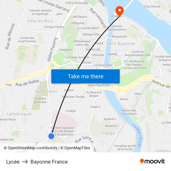 Lycée to Bayonne France map