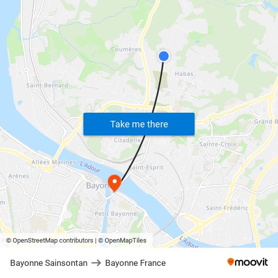 Bayonne Sainsontan to Bayonne France map