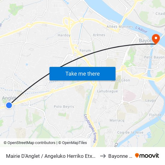 Mairie D'Anglet / Angeluko Herriko Etxea / Mairetat D'Anglet to Bayonne France map