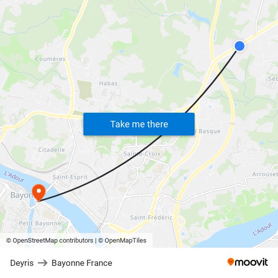 Deyris to Bayonne France map