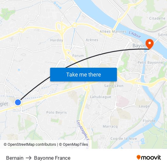 Bernain to Bayonne France map