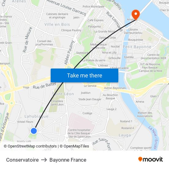 Conservatoire to Bayonne France map