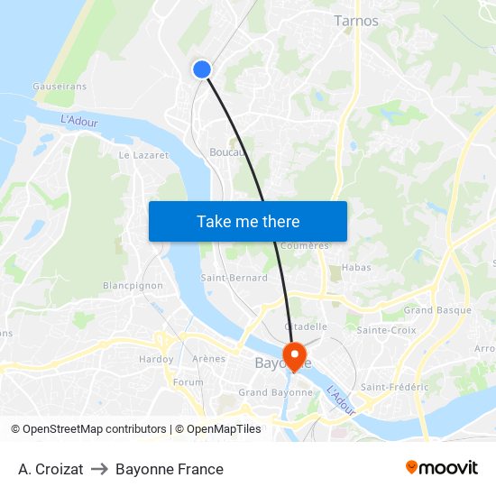 A. Croizat to Bayonne France map