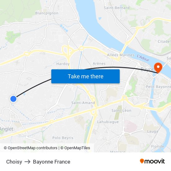 Choisy to Bayonne France map