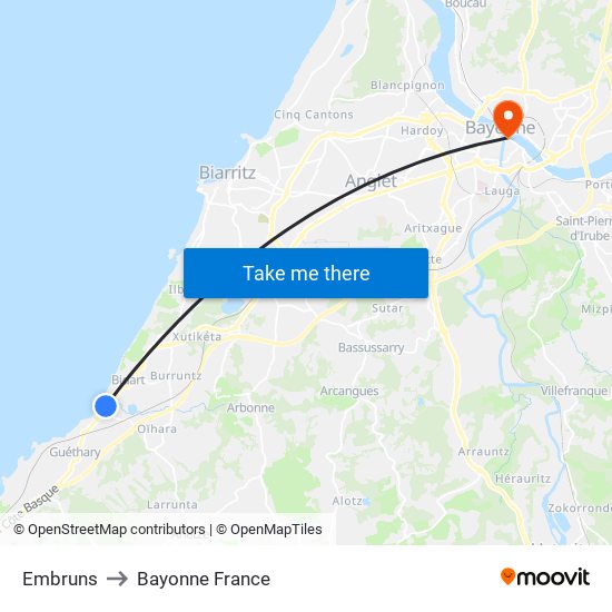 Embruns to Bayonne France map