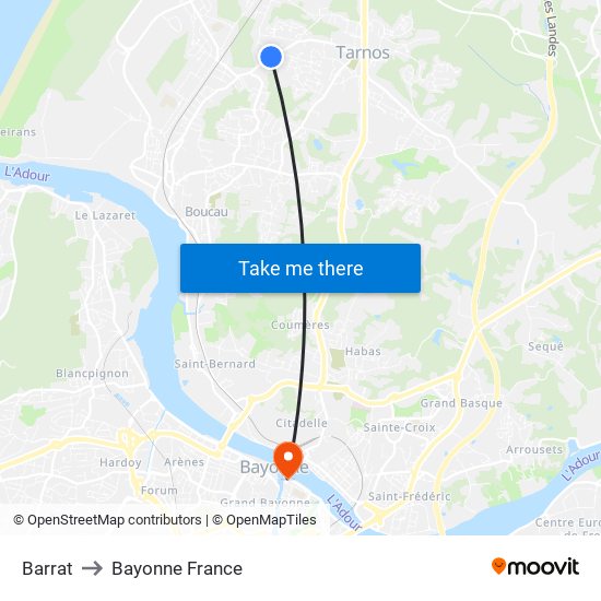 Barrat to Bayonne France map