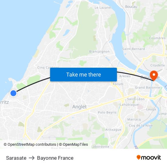 Sarasate to Bayonne France map